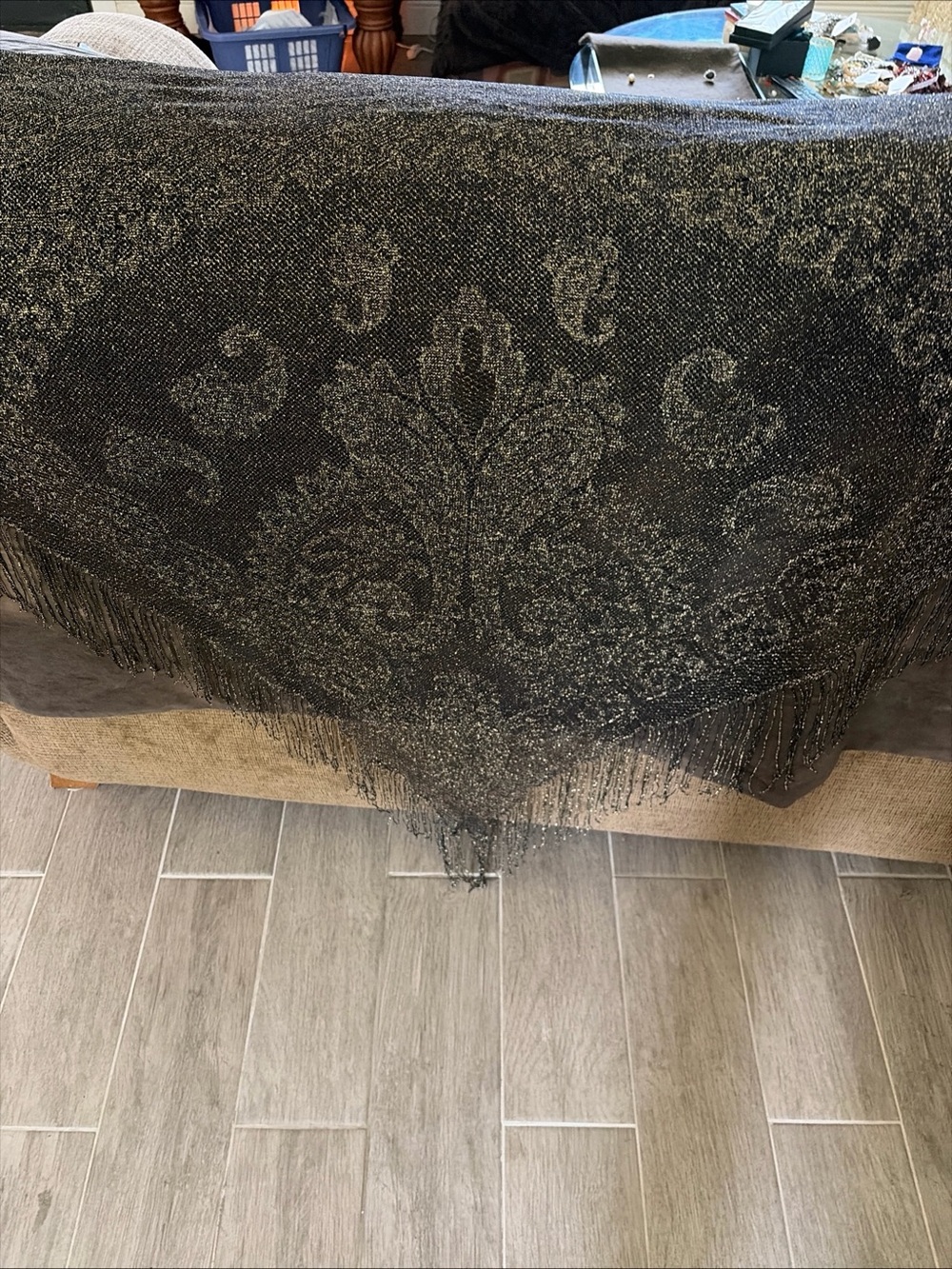 Black Beaded Decorative Throw Shawl - Unknown Brand